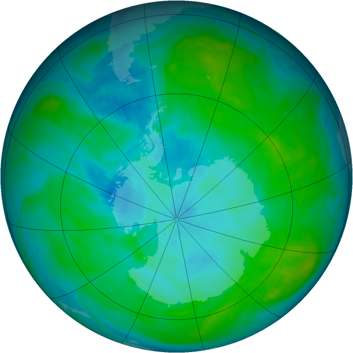Antarctic ozone map for 05 February 1985